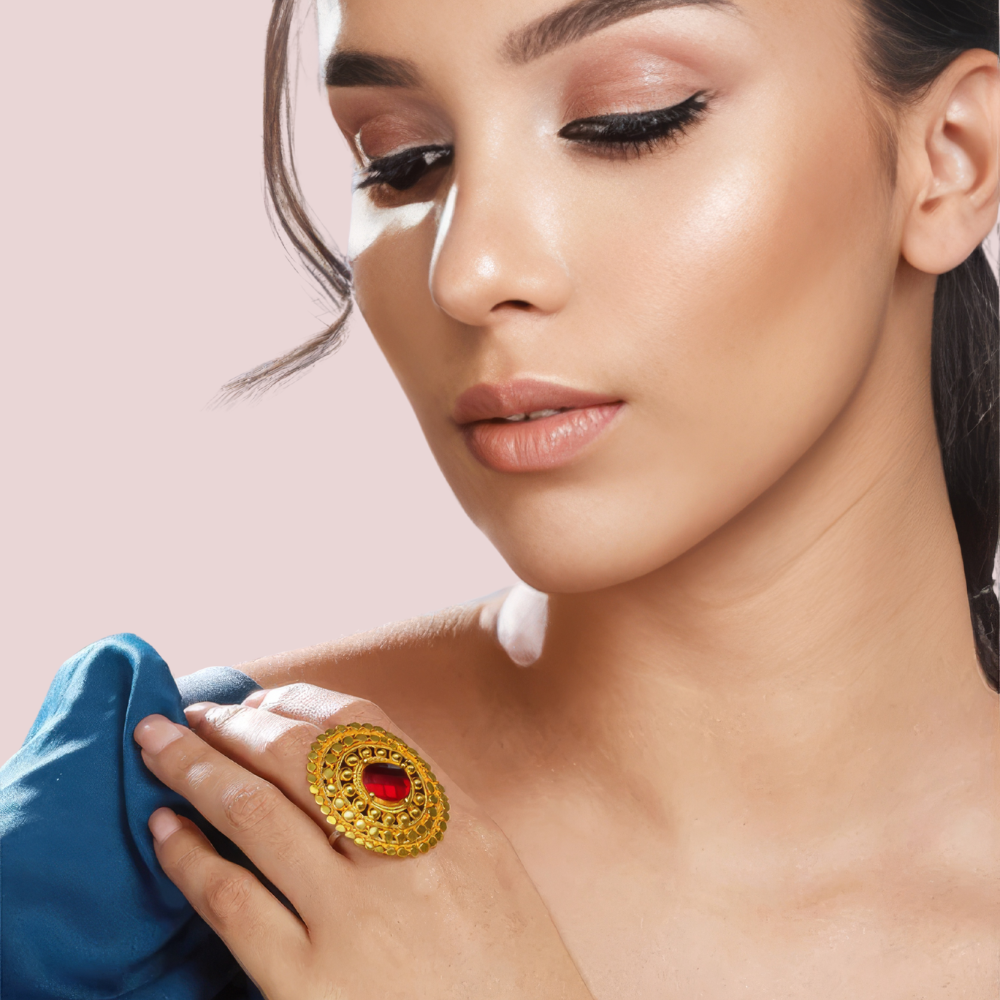 C4PrQ2gKHl7yjE5s6QxdmBtCaA4tp6XX19aOg6NJ.png Elegant Gold-Plated Statement Ring with Red Gemstone - Image 1