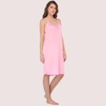 Stylish Knee-Length Pink Satin Nighty - Image 2