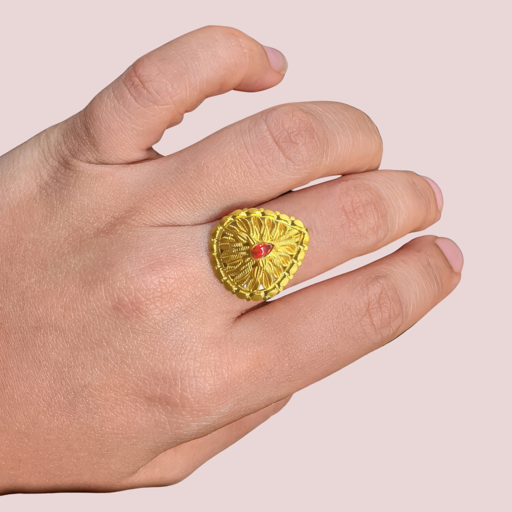 VoqXLuFVDGGdRjPvJm1DtfYVwOXLi66I2sV4arKs.png Golden Teardrop Ring with Red Accent - Image 1