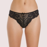 Female Black Floral Transparent Lace High Waist Thong