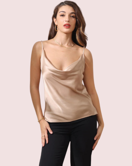 Stylish Cowl Neck Silk Camisole Tank Top