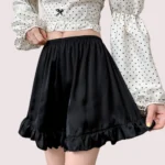 Women Ruffles Satin Faux Silk French Underwear - Image 4
