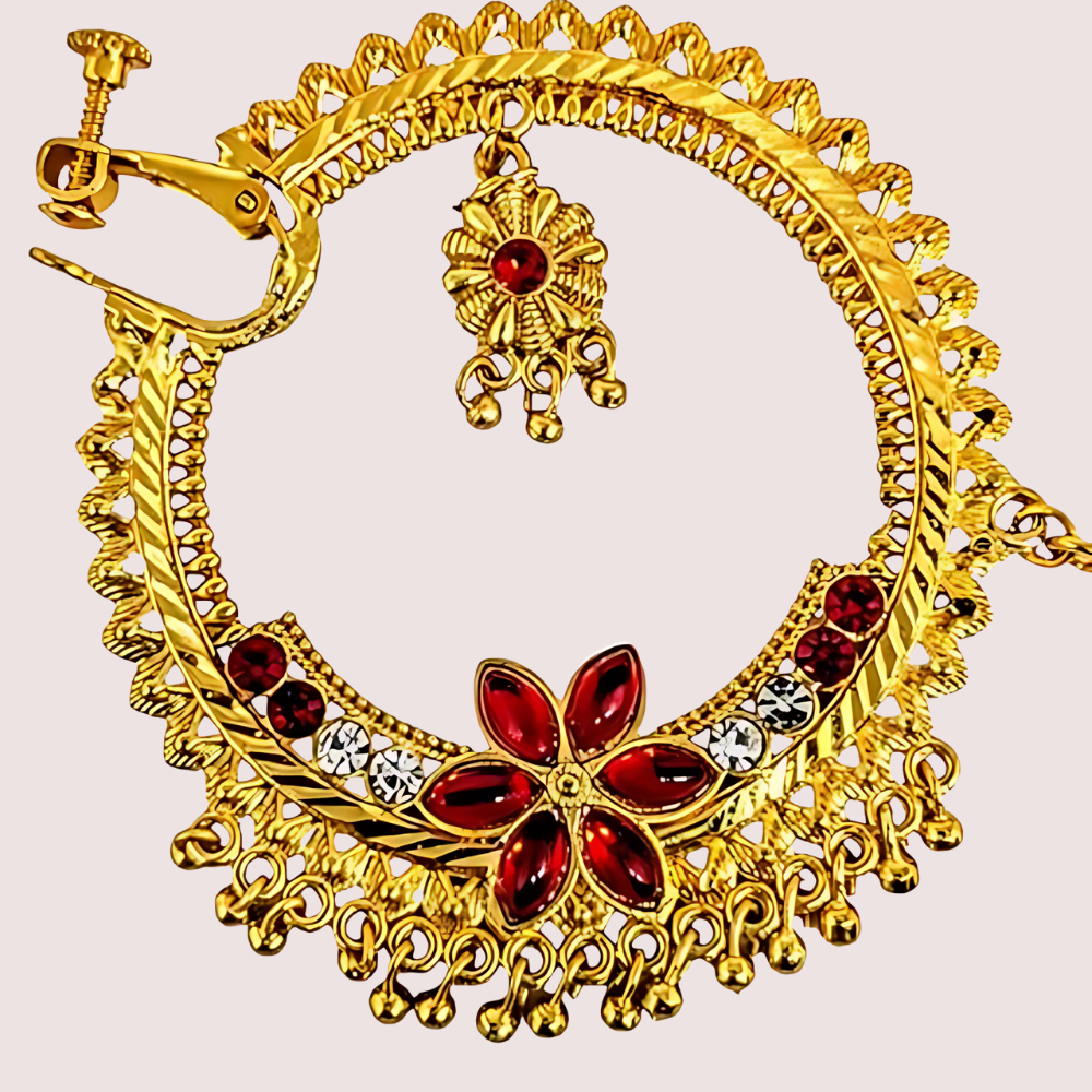 zwTrxHj732VWQ9CuFulMhfw2D3hMbfZPnrZVSled.png Uttarakhandi Gold Plated Round Nath - Image 1